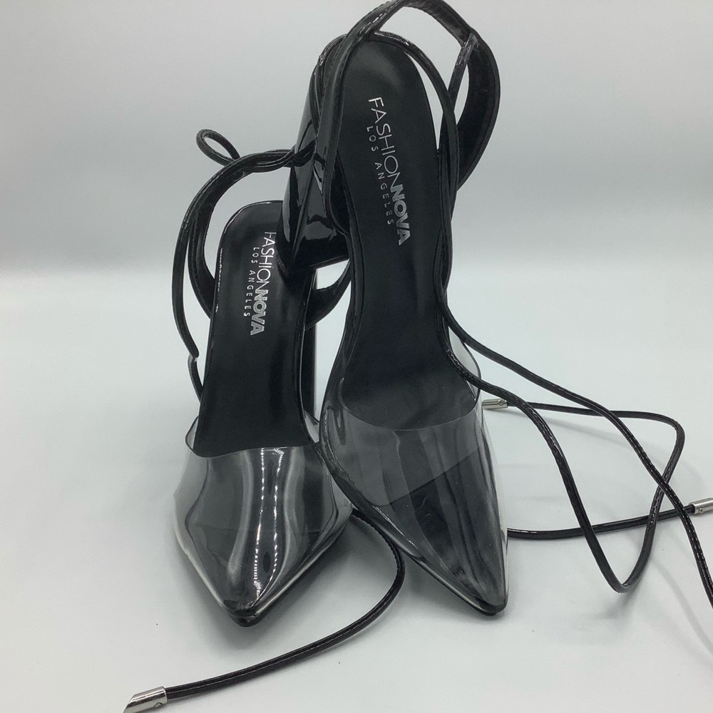 Fashion Nova Arani Clear Toe Sling Back Pumps